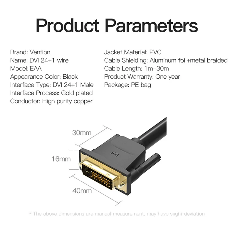 Vention DVI Cable DVI D24+1 Cable DVI to DVI Cable Male to Male Video Cable 3m/1m/2m 5m for Computer Projector Laptop TV Monitor