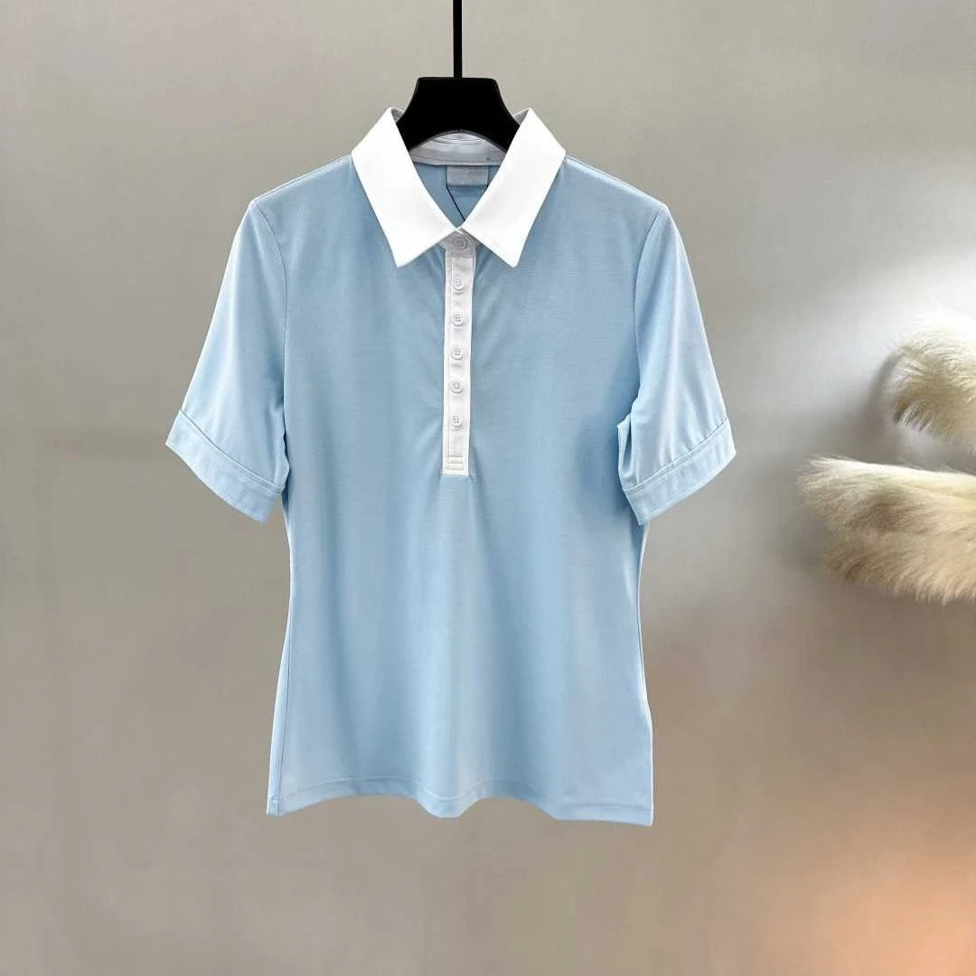 Women's Golf Polo Shirt 2026 New Korean Style Slimming Color Block Quick-Dry Breathable 4-Way Stretch Lightweight Outdoor Sport
