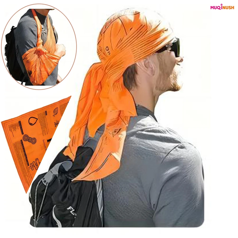 

Men Women Versatile Orange Square Scarf, Protective Headband for Outdoor Sports Wilderness Survival Guide Convenient Storage