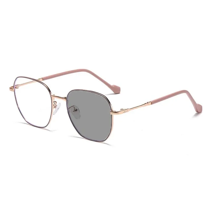 Square Metal Frame Photochromic Myopia Glasses Large Frame Anti Blue Light Color Change Glasses Ultra Light Near Sight Glasses