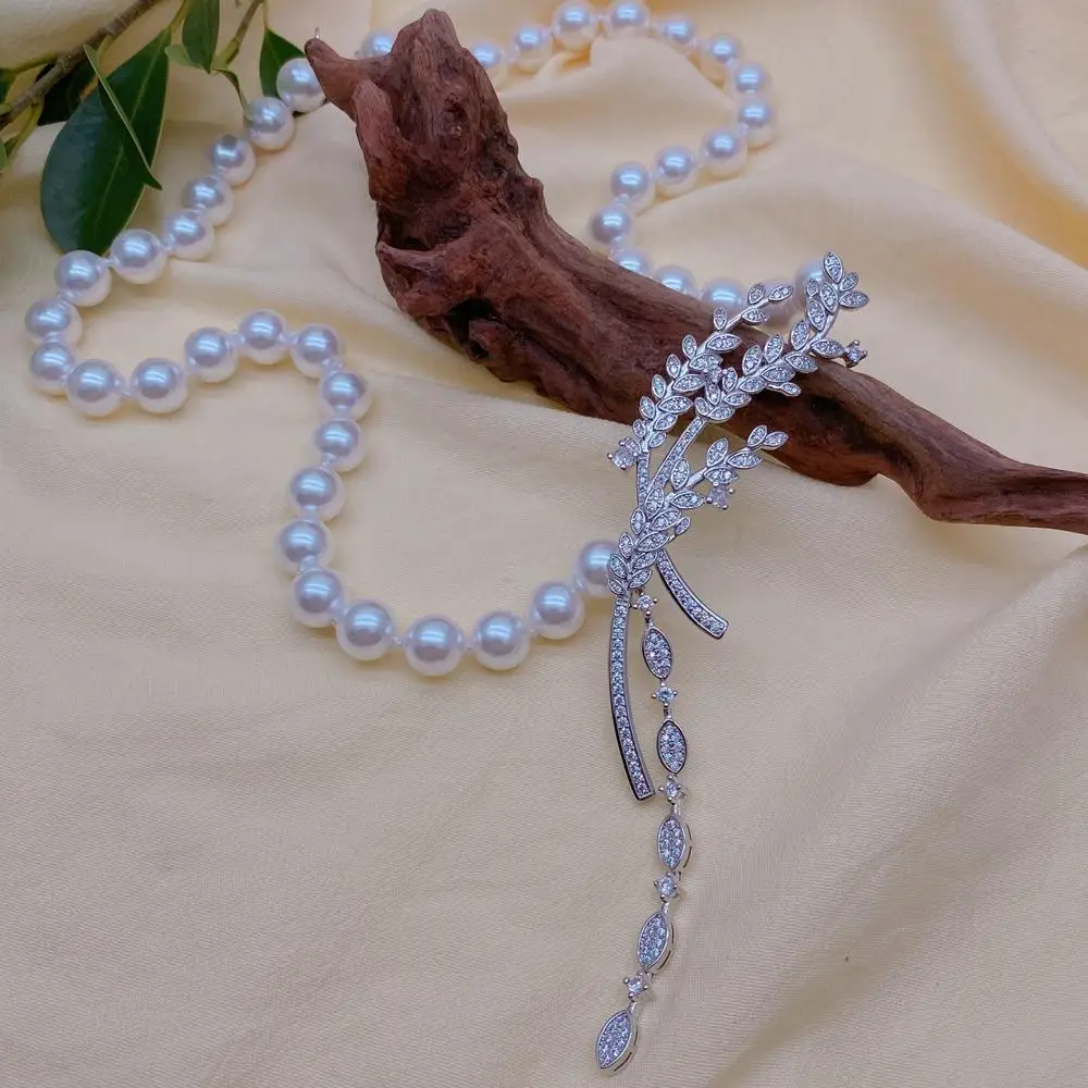 KKGEM 10mm White Sea Shell Pearl Cz Pave Pendant Necklace Women Beaded Necklacesjewelry