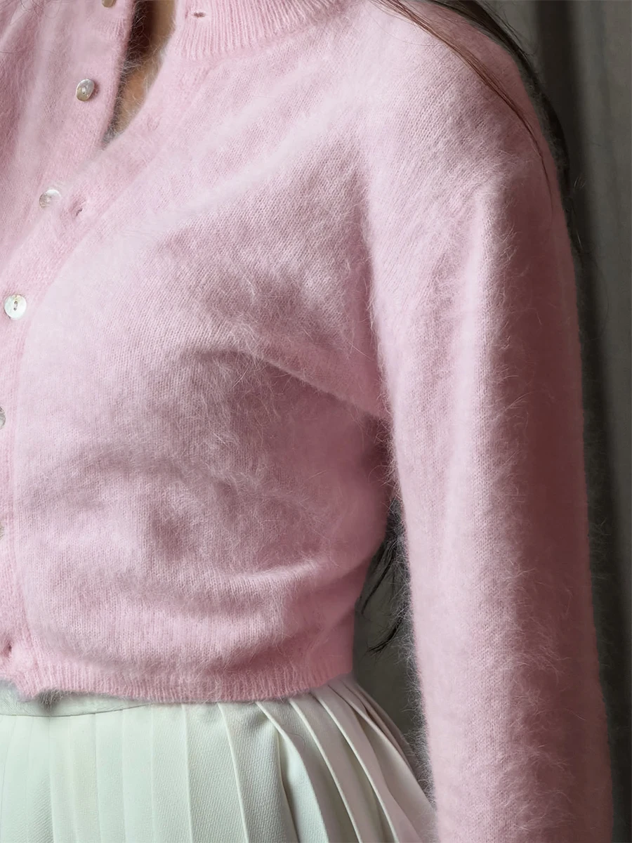Bornladies Damen-Flauschjacke mit langen Ärmeln, Winter 2026, neu, schmal geschnitten, Basic-Pullover, geeignet für lässige Alltags- und Dating-Outfits. – Detail 17