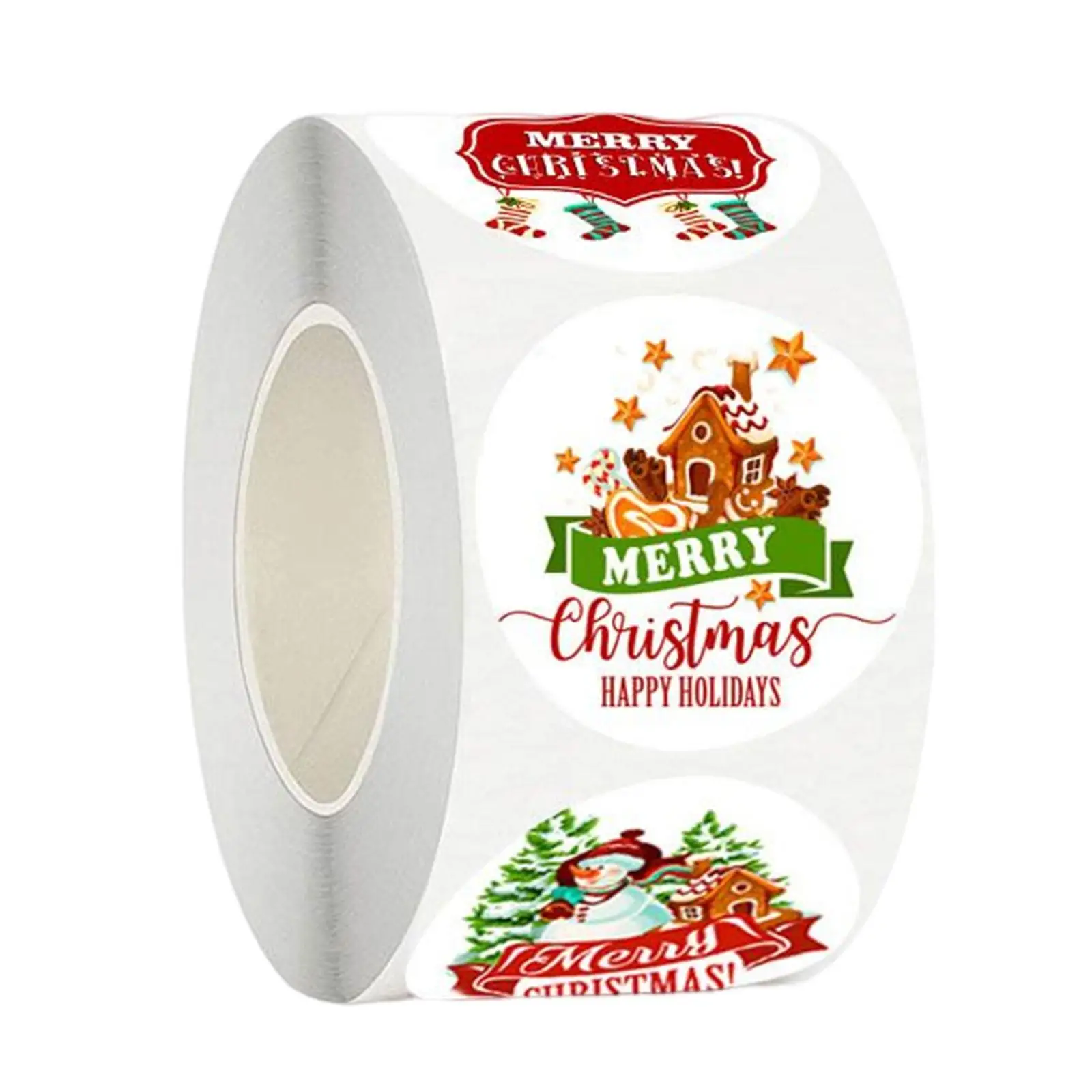 Happy Holidays Stickers 1.5 Inch Round Paper Roll Christmas Labels Adhesive Seals for Gift Bags Cards