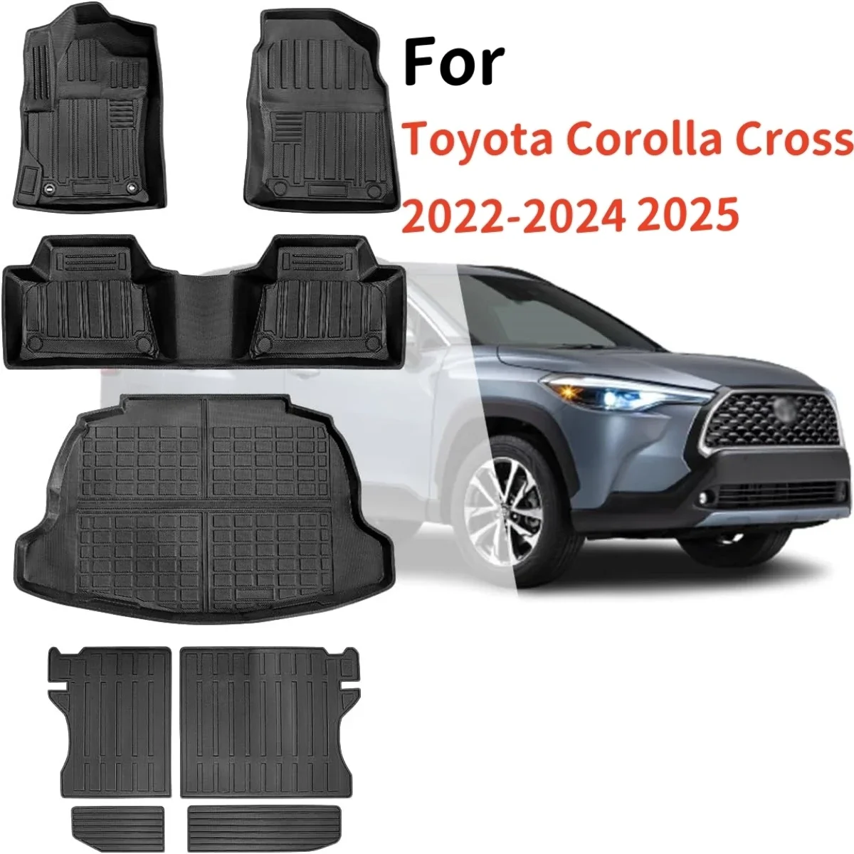 

For Toyota Corolla Cross 2022-2025 TPE Floor Mats, All Weather Floor Mats Cargo Trunk Liner and Backrest Protector LHD & RHD