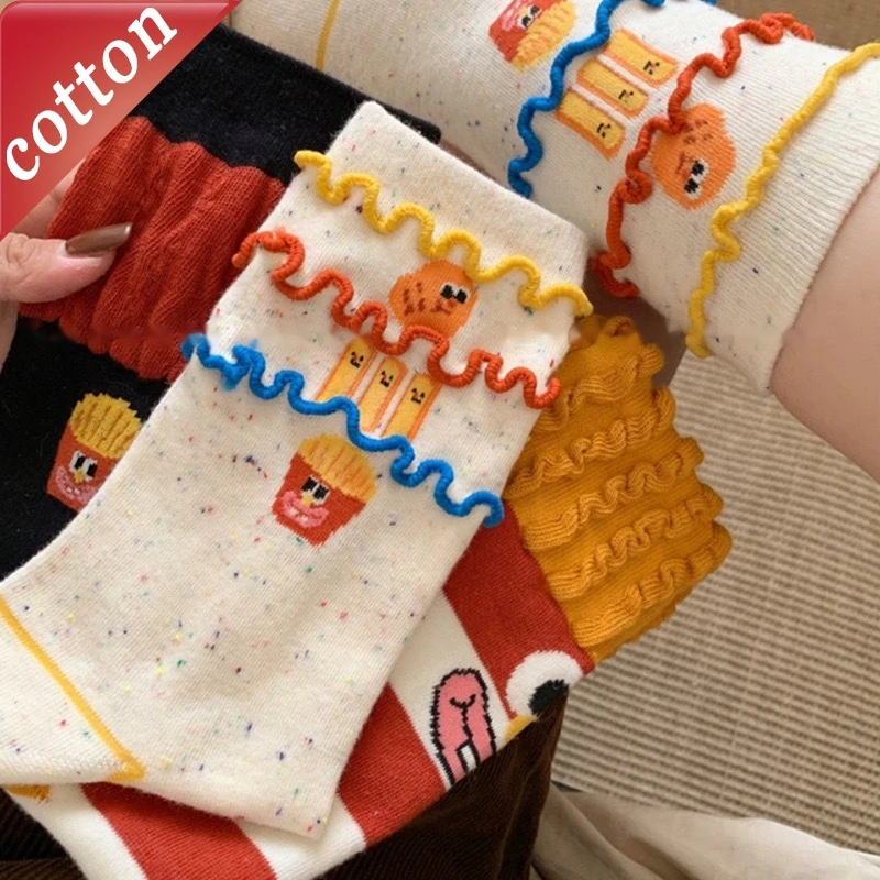 

1/3 пары женских носков, весенне-летние милые модные носки средней длины с героями мультфильмов для девочек, забавные кавайные хлопковые носки высокого качества