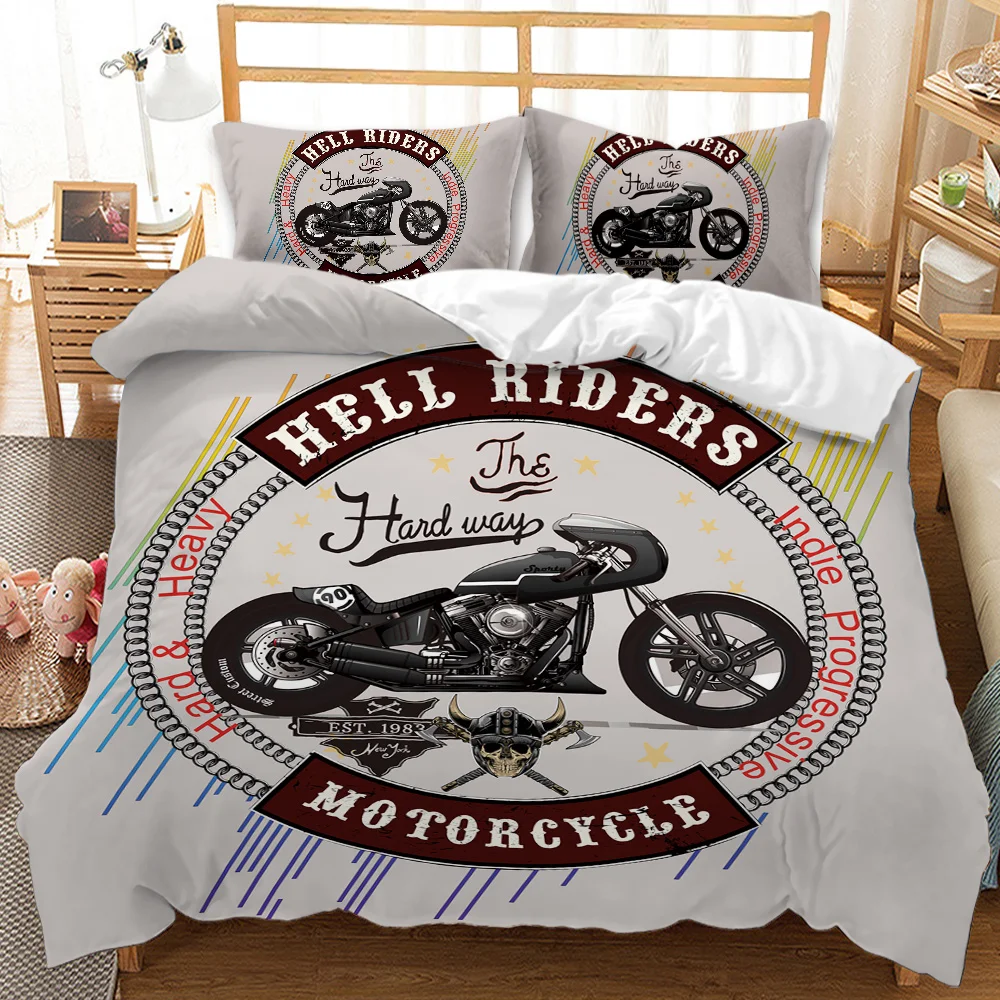 Motorbike Comforter Cover Set Queen Size Boys Motocross Rider Duvet Cover Teen Racing Motorcycle Dirt Bike Polyester Bedding Set