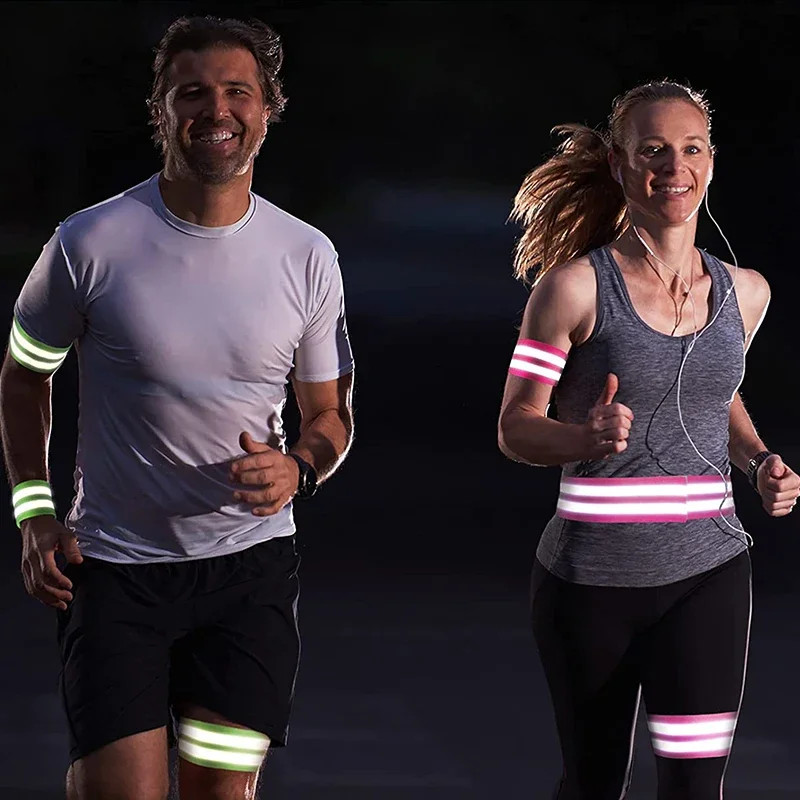 1/2pcs Reflective Elasticated Armband Warning Wristband Ankle Leg Strap Safety Reflector Tape for Night Jogging Walking Cycling