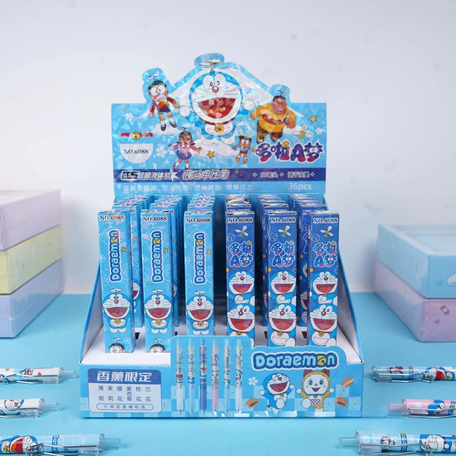 6pcs Cartoon Doraemon Press Gel Pens Blind Box 0.5mm Balck Signature Pen kawaii Stationery Anime School Supplies Creative Gifts