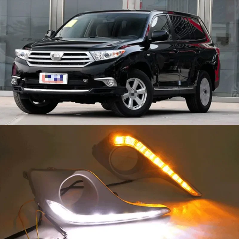 LED Day Light DRL For Toyota Highlander 2012 2013 2014 Car Daytime Running Light Fog Lamp Cover Holes 12V Car styling