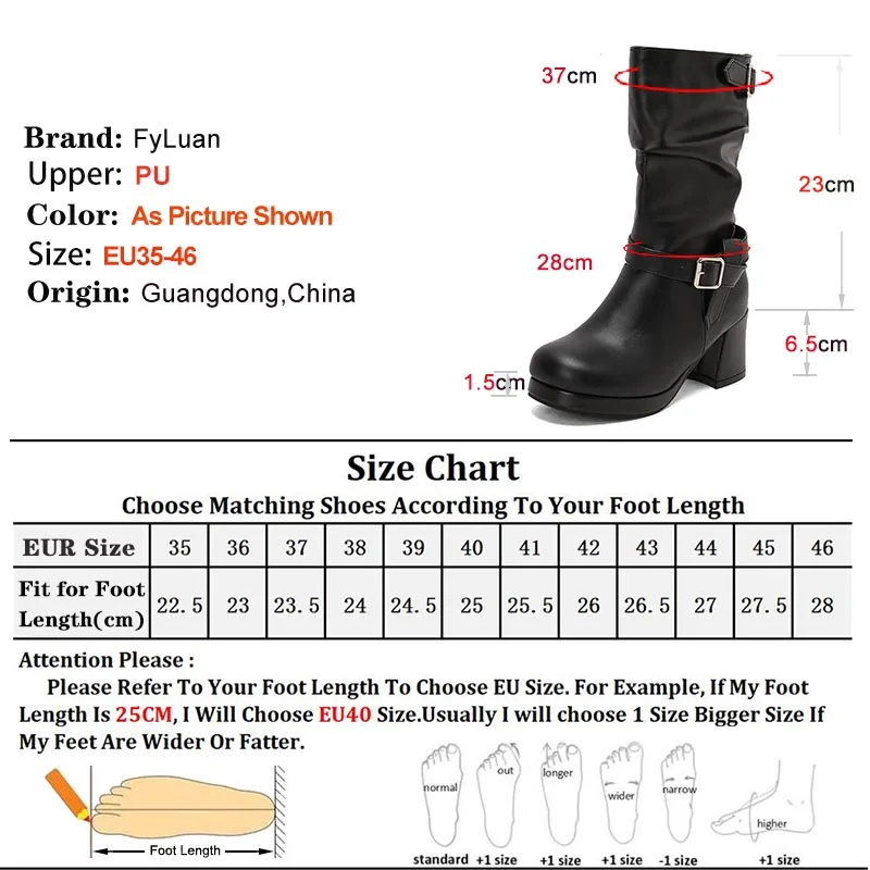 2025 موضة الأحذية النسائية 6.5 سنتيمتر كعب خشن منتصف العجل الأحذية بلون الجلود مشبك أحذية طويلة سيدة التجارة الخارجية فارس التمهيد