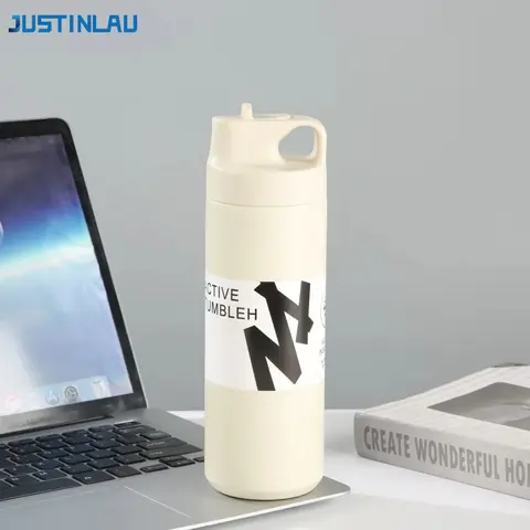 JUSTINLAU Thermo Bottle 500ml Vacuum Flask Suction Spout Duckbill Cup Portable Foldable Straw Coffee Cup Student Water Bottle