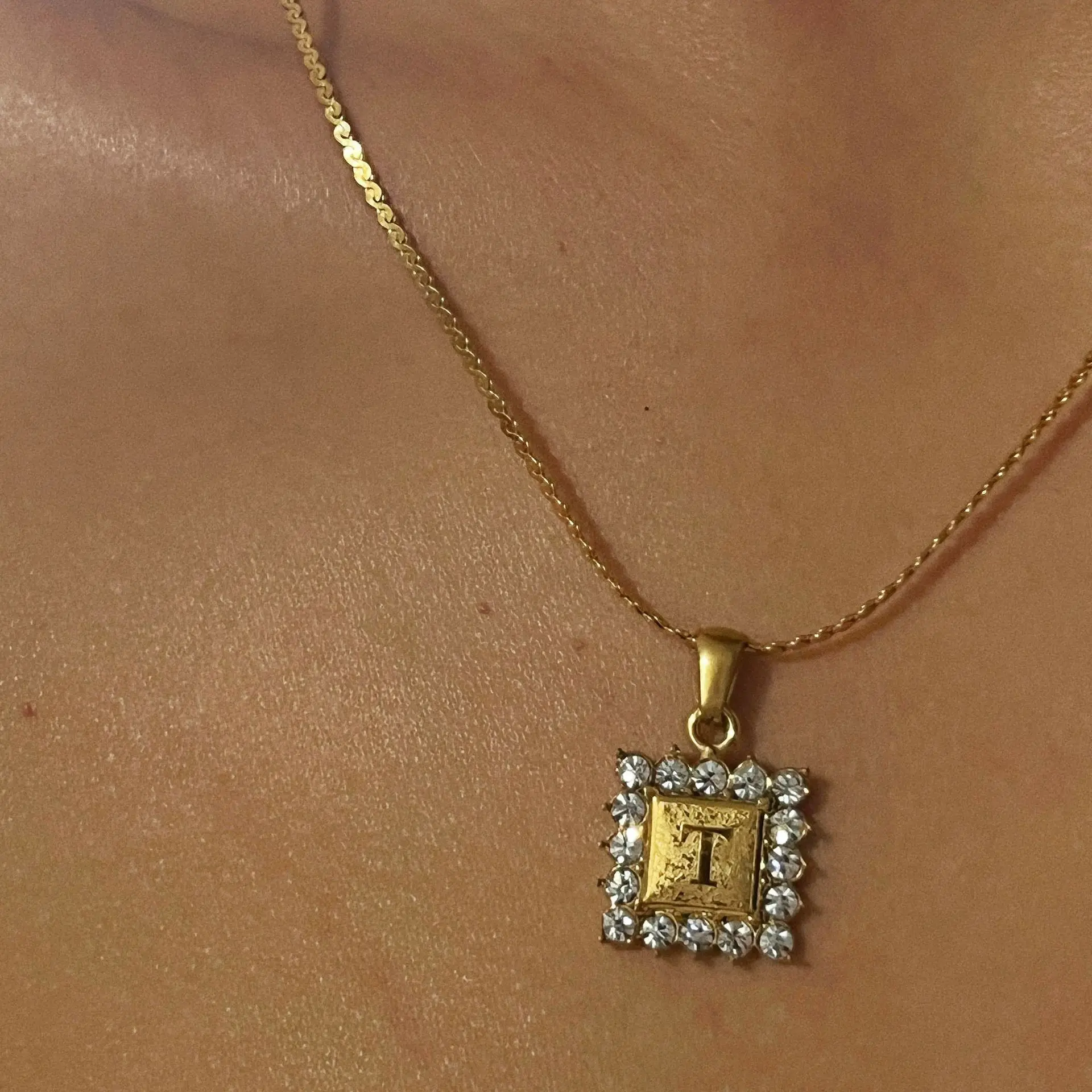 Vintage Edelstahl Ersten Halskette für Frauen Dainty Zirkon Intarsien Brief Choker Halskette Mode Schmuck Collier Femme – Detail 4