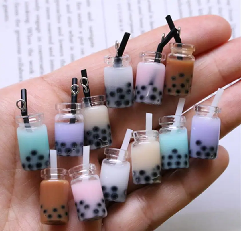 100 Drinks Cup Pearl Milk Tea Resin Flatback Cabochon Imitation Food Art Supply Decoration Charm Craft Key Chain Pendant Earring