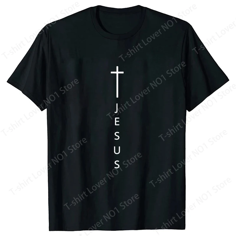 

Men's Women's Summer Fashionable Casual Loose Large Cross and Jesus Letter Printed Sports Round Neck Short Sleeve T-shirt Tops