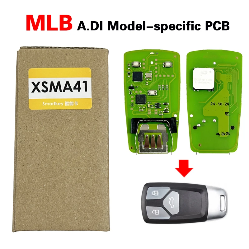 Xhorse VVDI XSMA41EN A4 MLB Remote Key Shell With Board Model 3 Buttons Complete Key work with VVDI MLB Tool VVDI2 Key Tool Plus