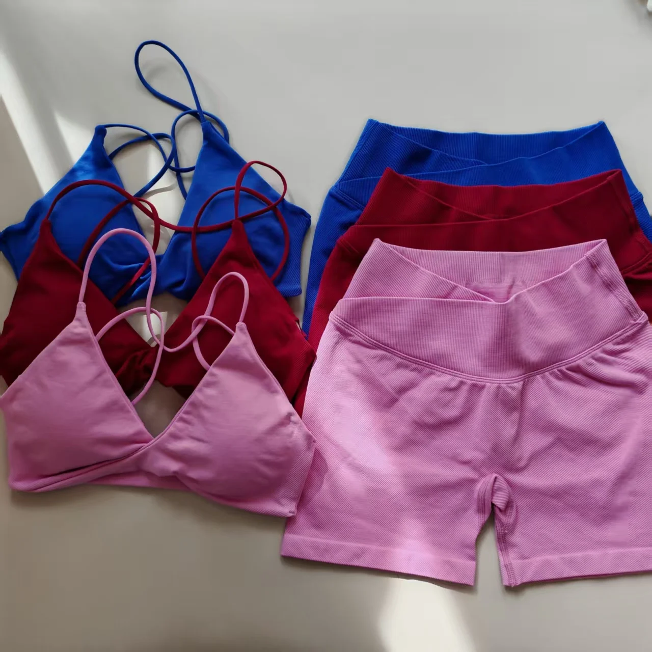 nologo-2-ピース女性ストラップスポーツシームレスヨガブラトップランニングワークアウトショーツフィットネスレギンストレーニングジムアクティブウェア