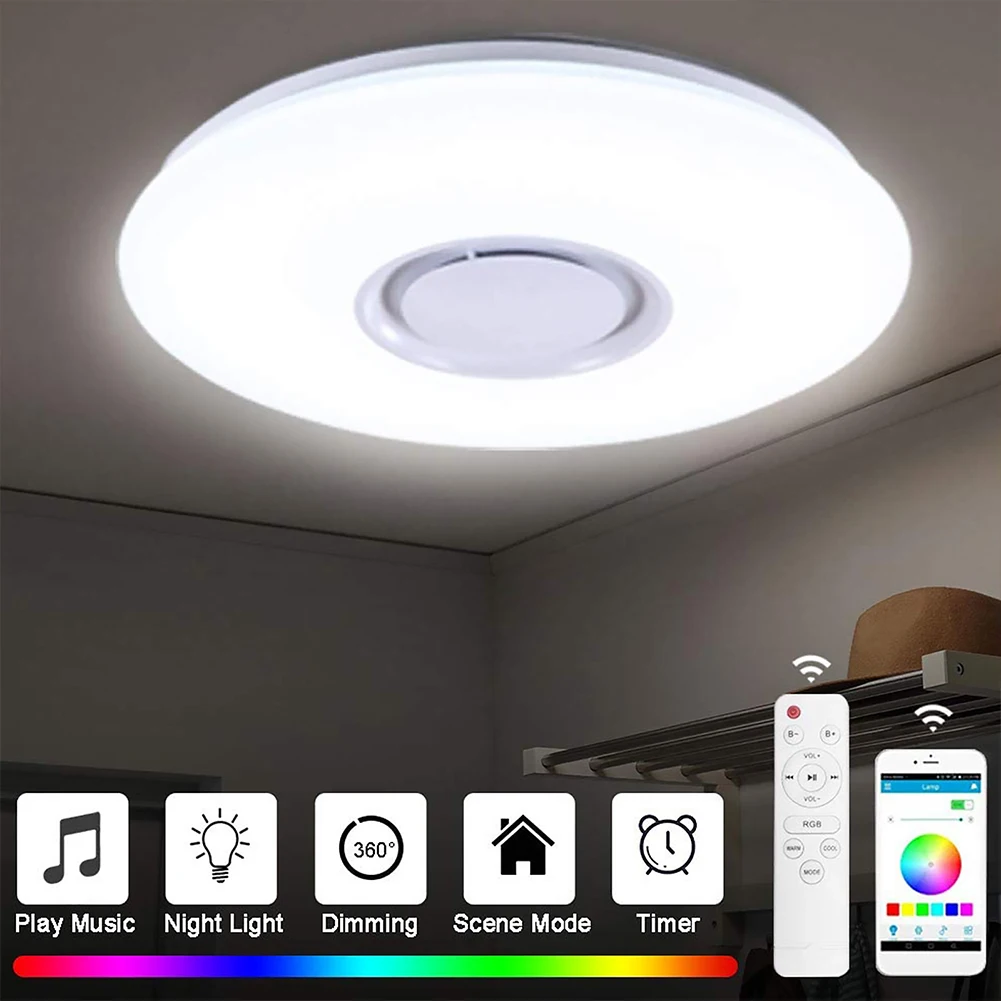 

RGB LED Ceiling Light Dimmable Bluetooth-compatible Music Ceiling Lamp 2800K-6500K Home Decoration Light for Bedroom Living Room