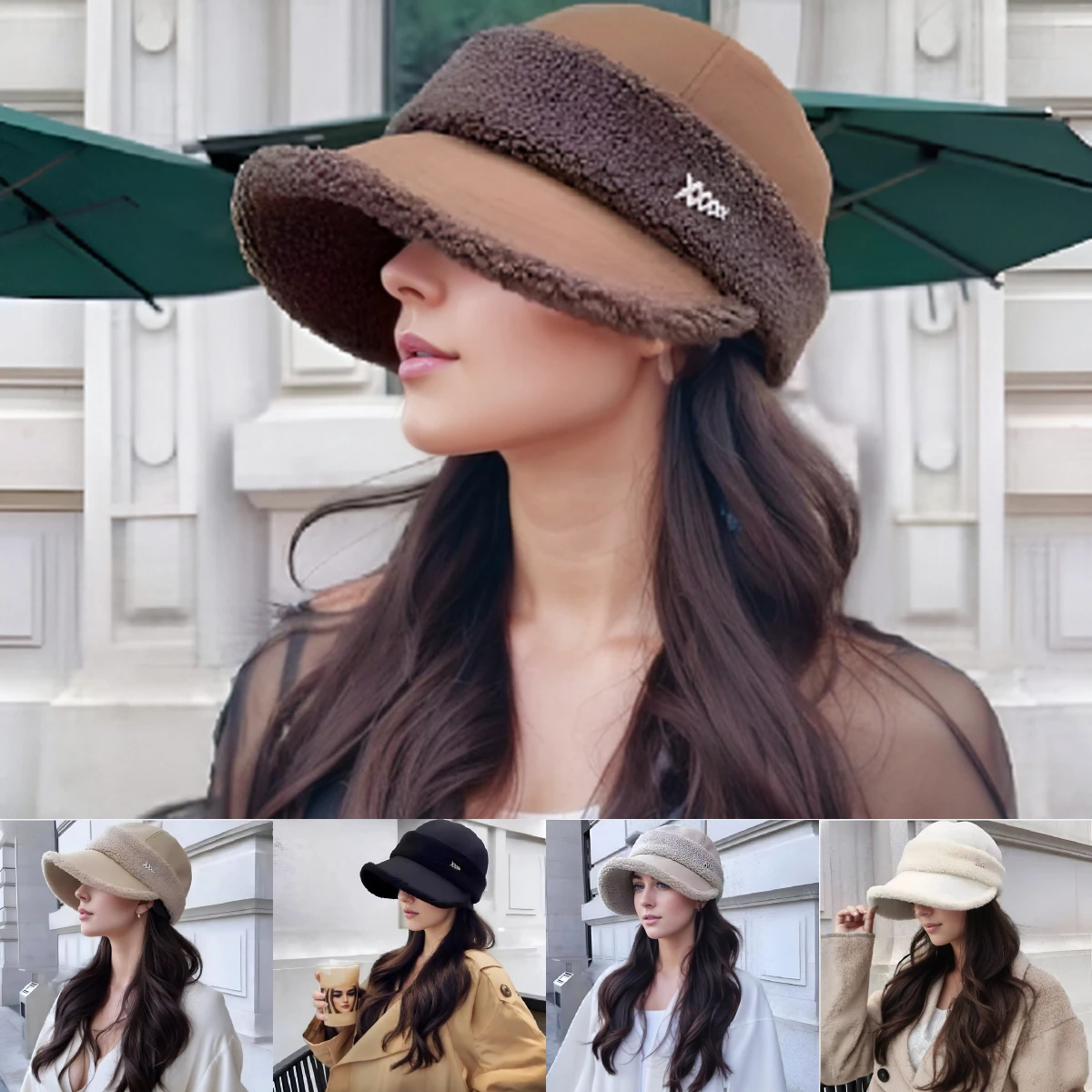 

Metal Tag Plush Edge Fisherman's Hat Autumn and Winter Warmth Hat Large Eave Fashionable Women's Versatile Design Equestrian Hat