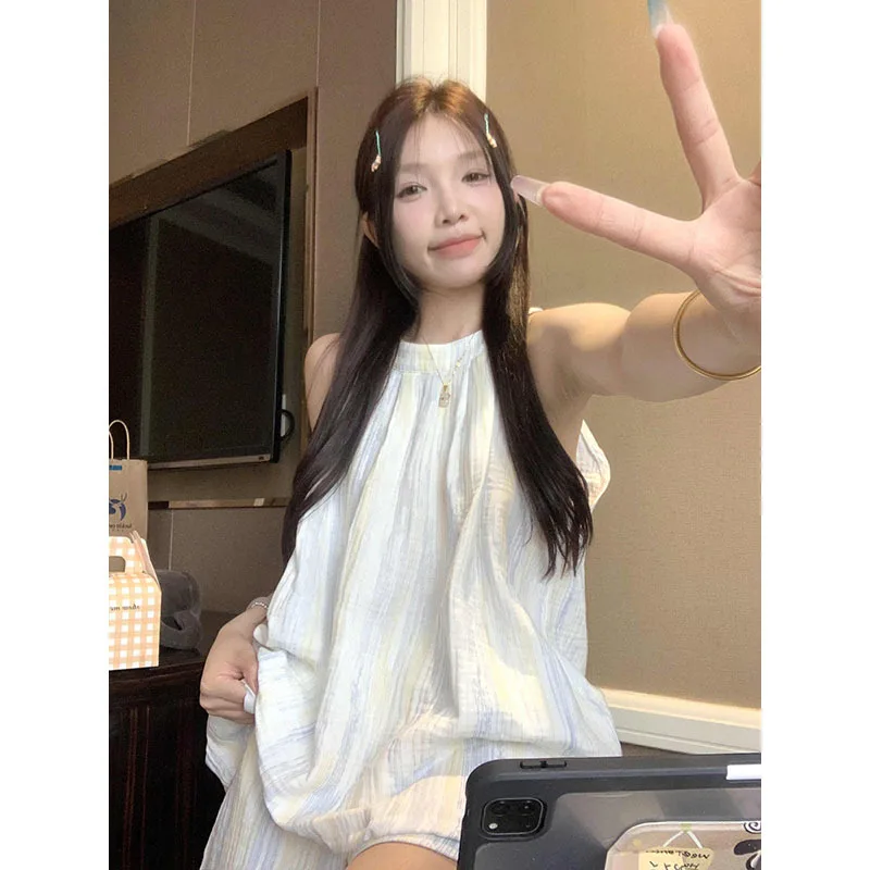 Женская модная одежда, летний милый топ с рюшами и круглым вырезом, кавайная женская одежда для дома, мягкая ночная рубашка, домашняя одежда