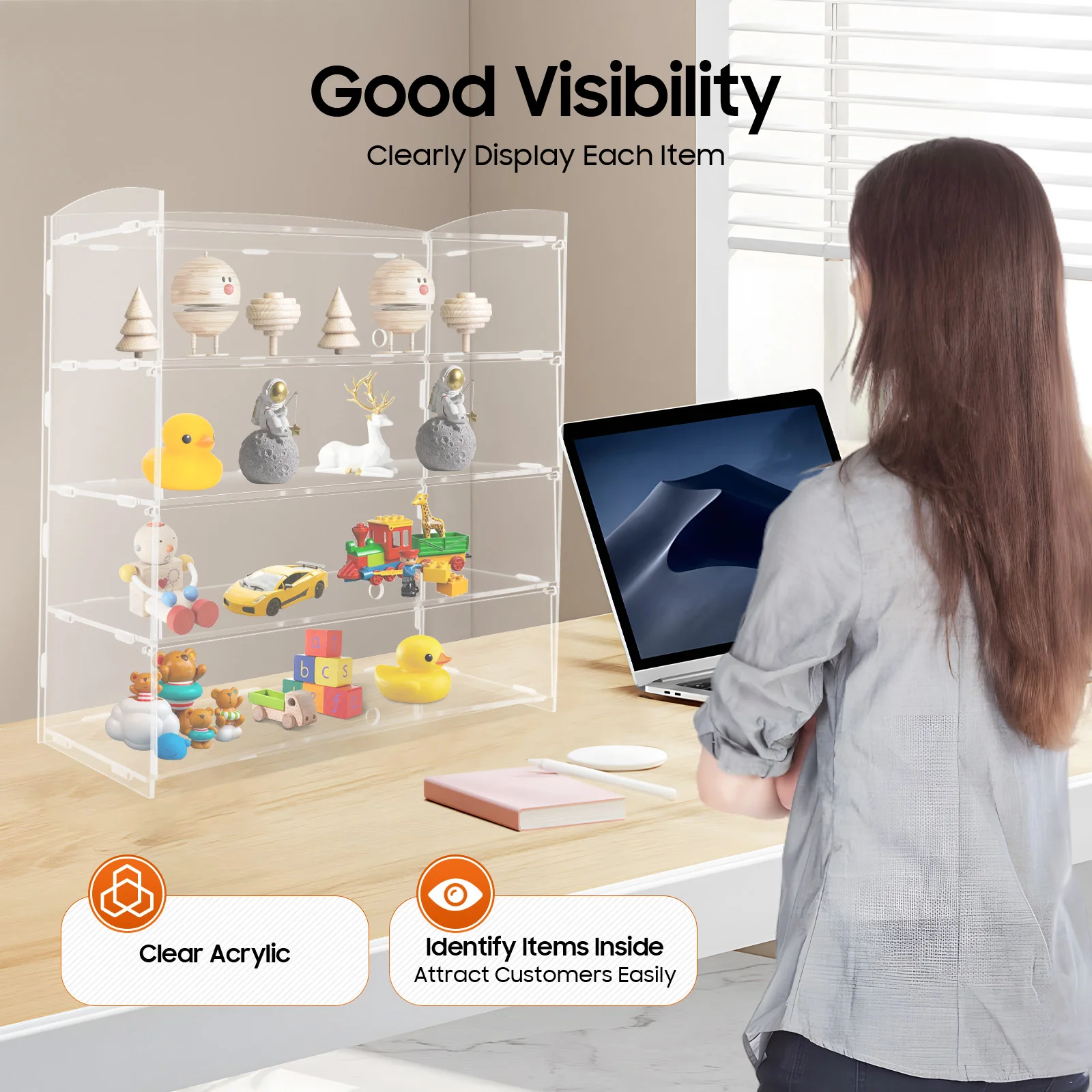 

Acrylic Display Case Bakery Pastry Display Case 4 Tier Showcase Countertop