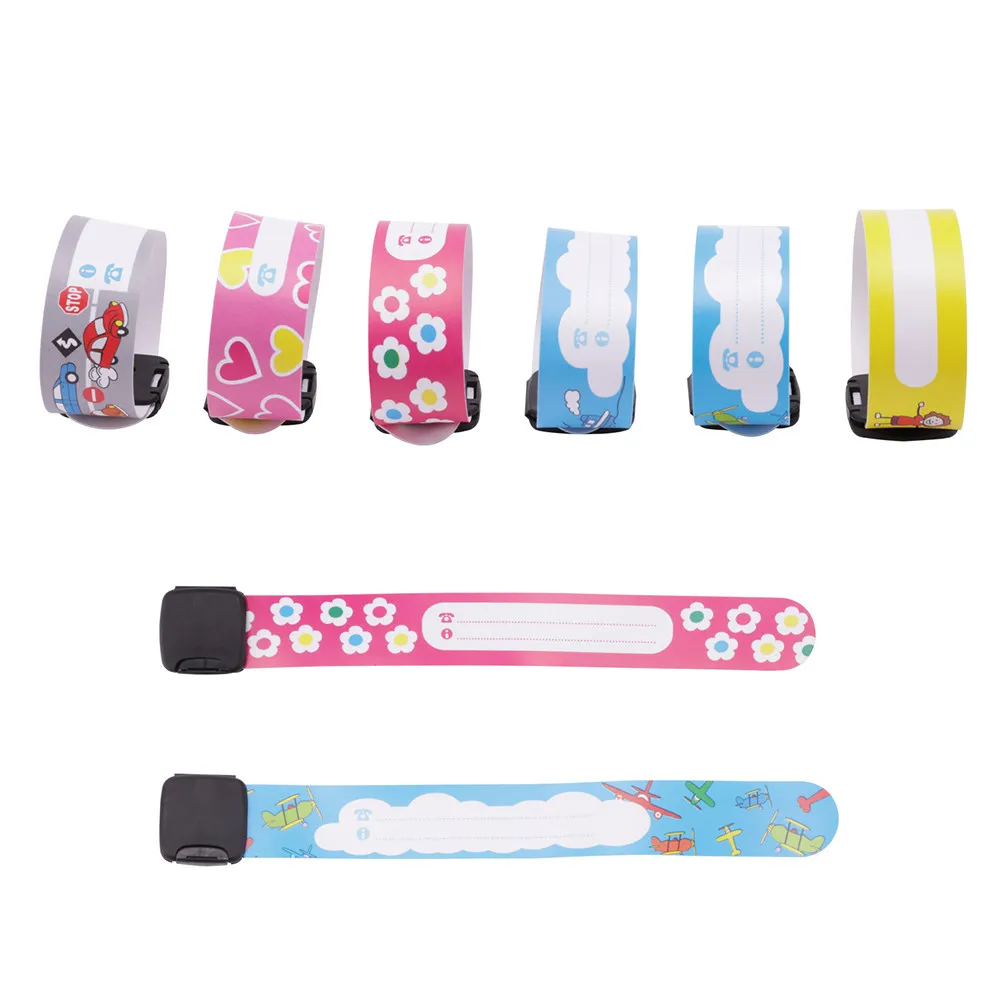 

8pcs Pvc Anti-Lost Wristband For Kids Reusable Waterproof Id Bracelet Adjustable Cartoon Design Children Safety Band Printing