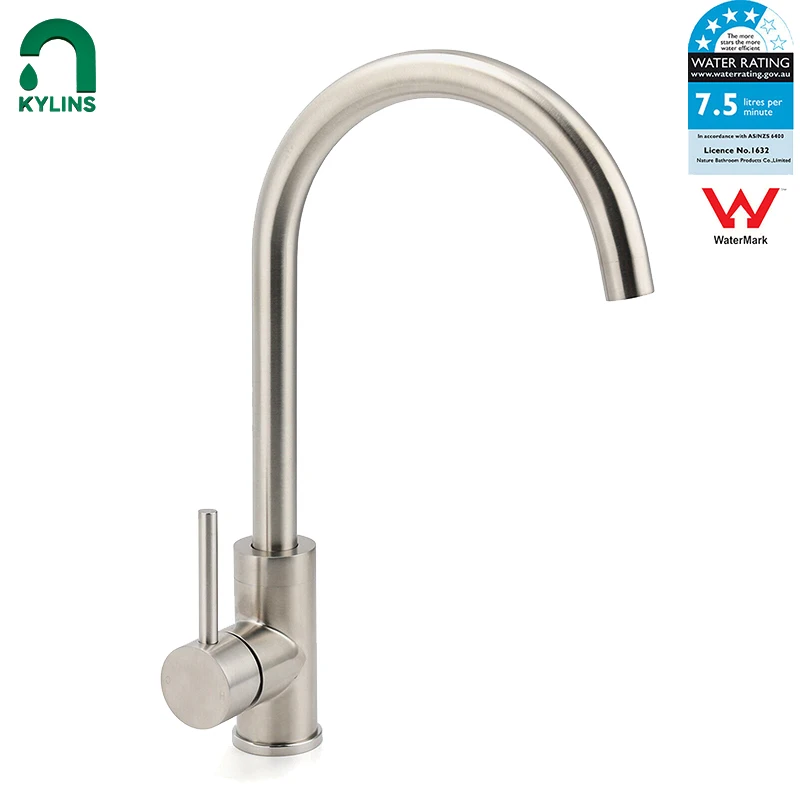 KYLINS WELS Tall Tapware 360° Swivel mixer Bathroom Faucets Brushed Nickel Round Kitchen Sink Tap Laundry Basin Mixer Faucet