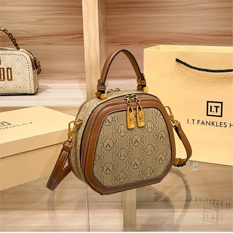 Light luxury brand designer women\'s handbag 2024 new fashionable high-end handbag crossbody shoulder bag small round bag