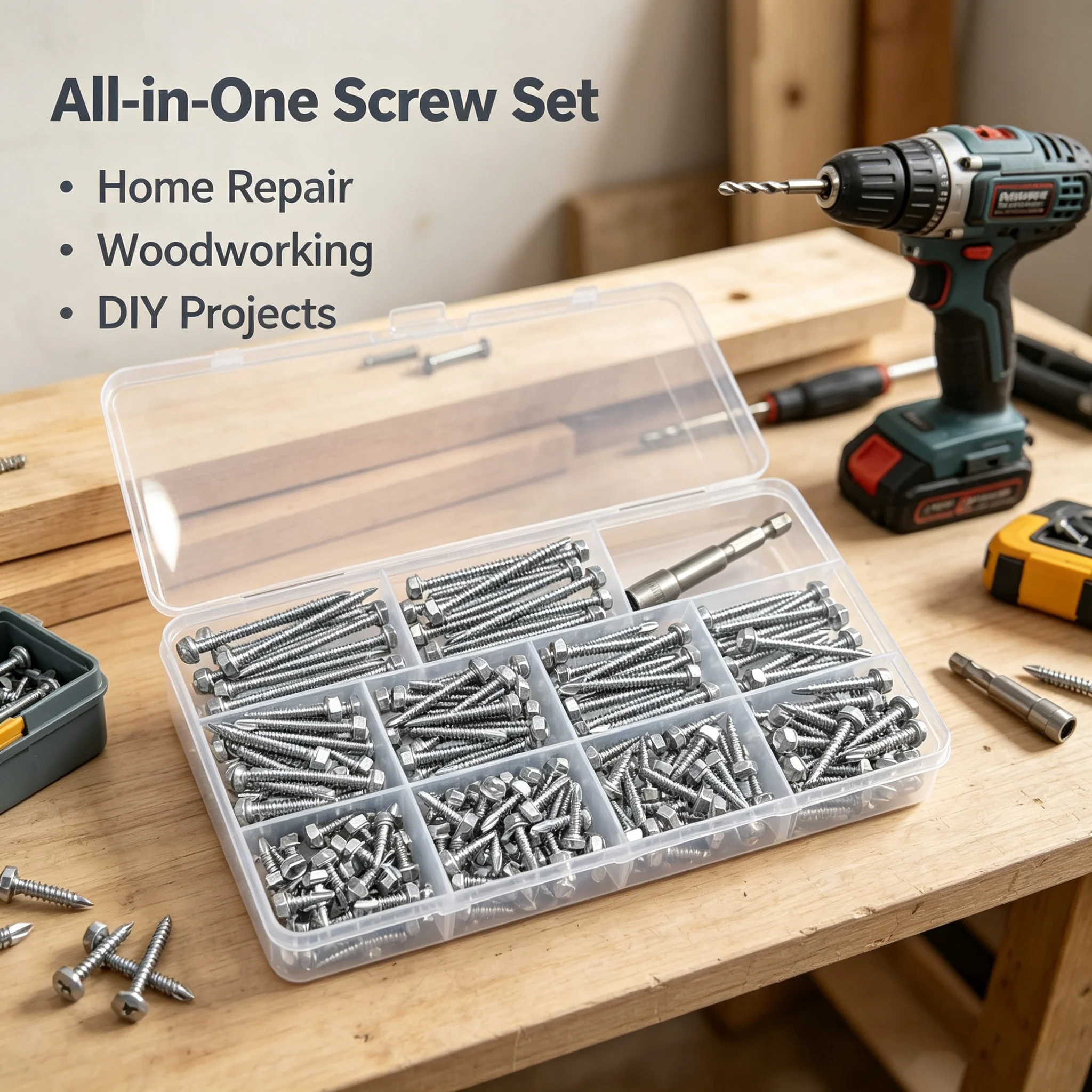 175pcs Self-Tapping Screw Combo Set Includes 7 Lengths (13-50mm) for Durable Fastening in Various Applications