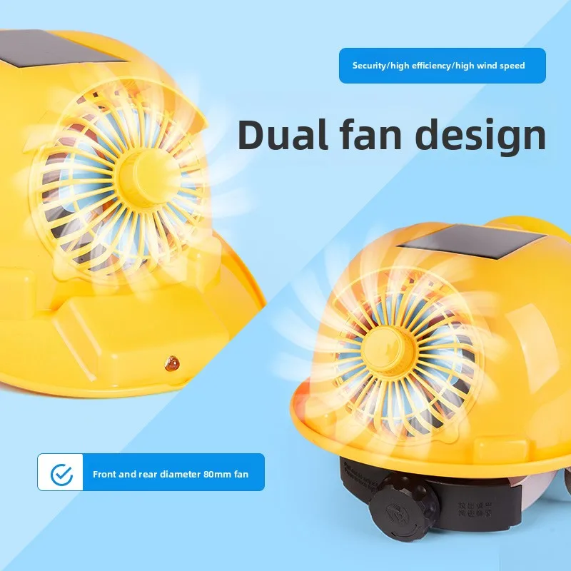 

Двойной вентилятор для строительной площадки с фарами, солнечная батарея, USB, двойная зарядка, многофункциональный солнцезащитный шлем с охлаждающим освещением