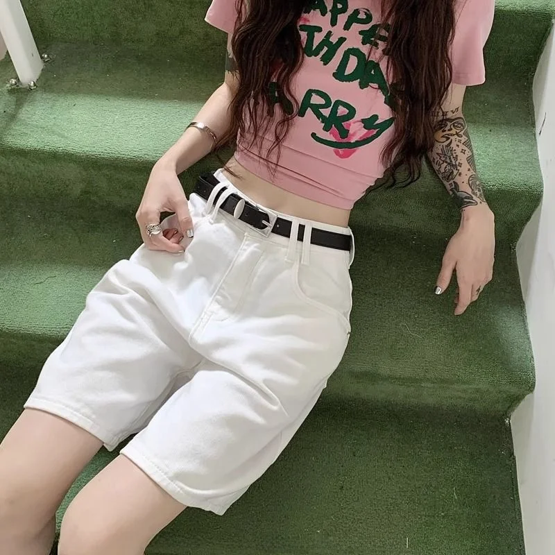 White High Waist Loose Fit Denim Shorts Women's Summer New Design plus Size Wide Leg Pants Casual Trousers for Ladies