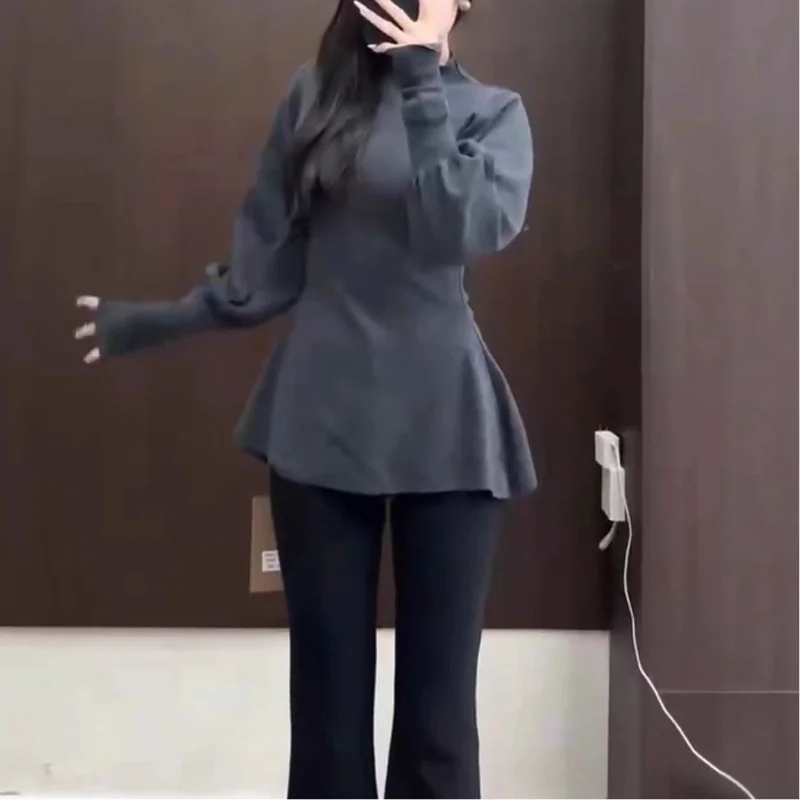 

Half High Collar Pullover Sweater Women Autumn Winter New Style Thickened Slouchy Style Waist Cinched Inner Wear Knitwear Top