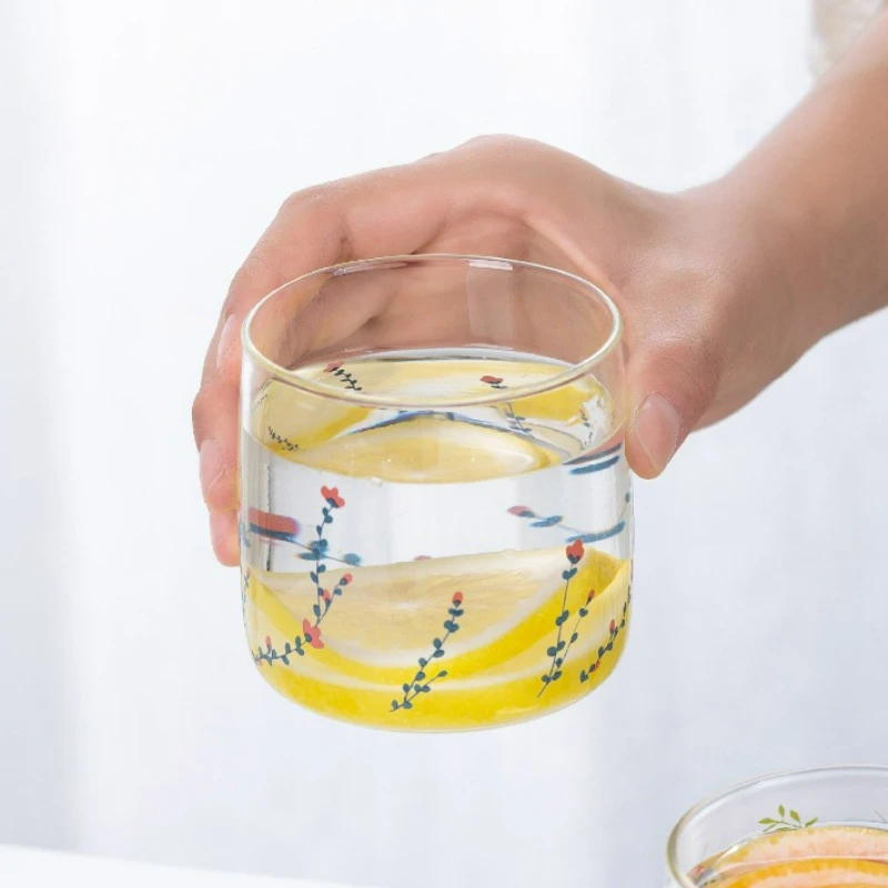 

Transparent Glass Mug Forest Style Ins Heat-Resistant Household Cute Yogurt Cup Breakfast Oat Milk Cup Office Coffee Cups New