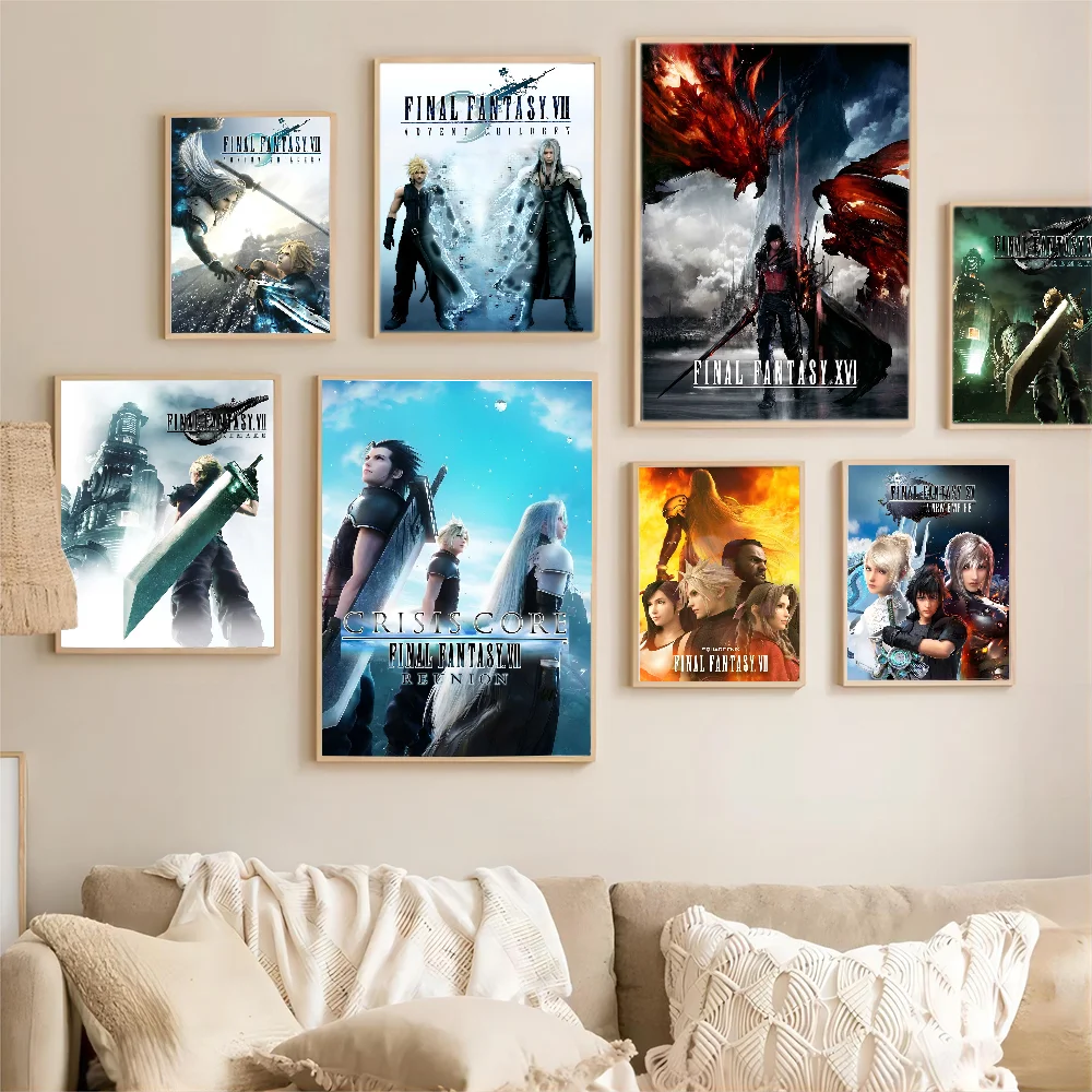 Pósteres de Anime de fantasía f-final de videojuegos, pintura de decoración adhesiva, arte de pared, Papel Kraft blanco, decoración de pared