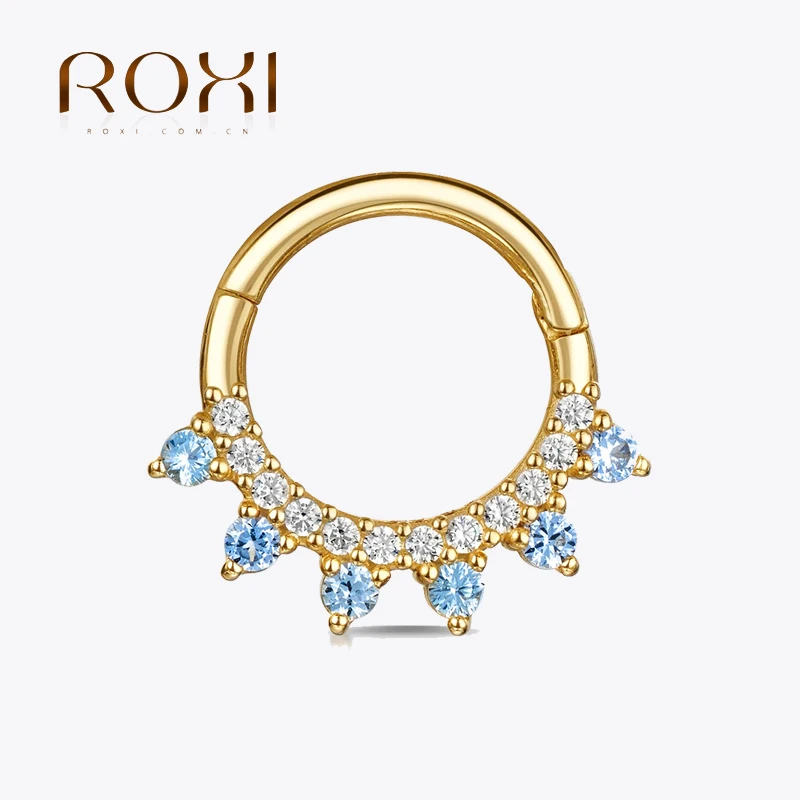 

ROXI Gold/Silver Hoop Earrings For Women Blue/Pink 925 Sterling Silver 1PC No Allergic Cartilage Ear Nose Body Piercing Jewelry