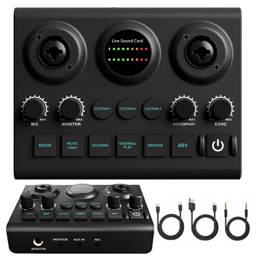 

F10 Живая звуковая карта Потоковое аудио Голосовой DJ Микшер Звуковая карта Аудио для голосового подкастака Комплект для контроля в реальном времени Аксессуары для подкастов