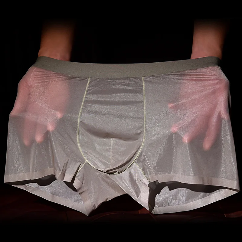 See Through Satin Mens Sexy Underwear Short Panties Male Plus Size Briefs Lingeries Bottoms