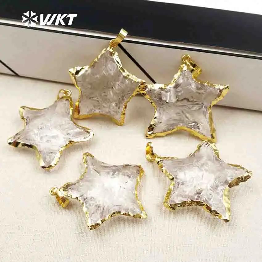 WT-P1326 WKT wholesale women jewelry high quality handmade Hammer crystal quartz pendant star shape pendant for necklace making