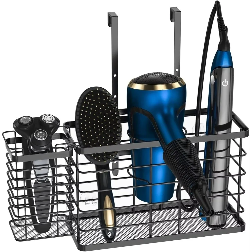 Adjustable Door Rear Storage Rack Metal Cabinet Door Hair Dryer Holder Wall Mounted Multi-functional Storage Basket Bathroom