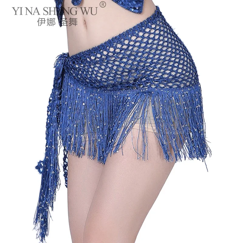 スパンコールタッセルベリーダンススカーフ中空アウトヒップウエストスカーフ女性アクセサリーベリーダンスパフォーマンスヒップラップダンスウエスト