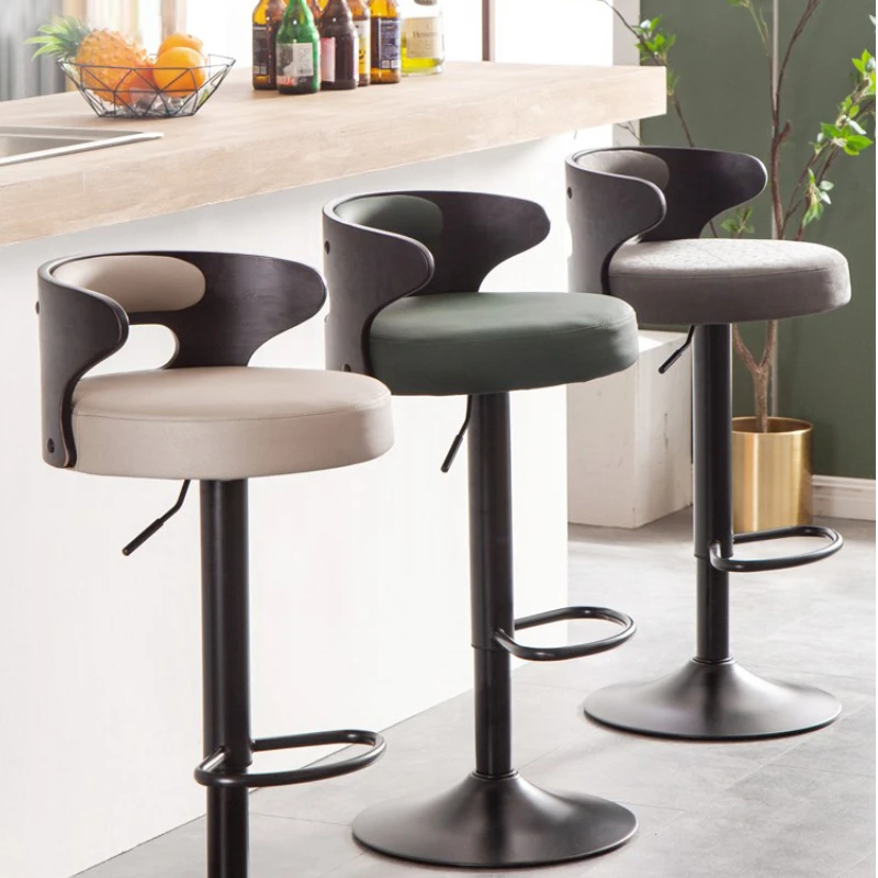 Nordic bar chair kitchen high bar stool lift bar counter chair Modern leather Swivel chair cafe Front Desk Work stool furniture