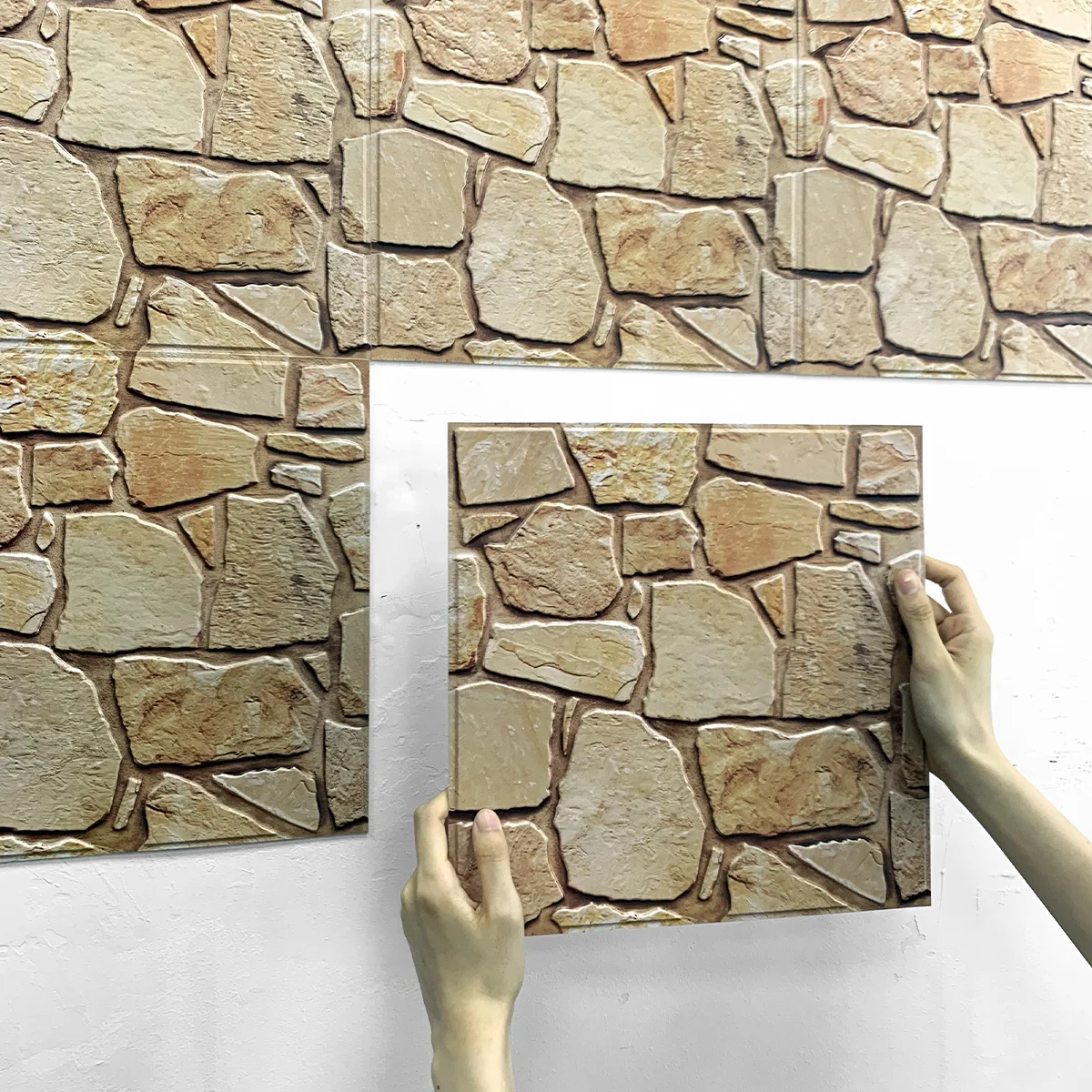 3D Wall Sticker Self-adhesive Faux Stone Wall Panel Peel and Stick Tile Backsplash for Bathroom Kitchen Decorate Tile Sticker