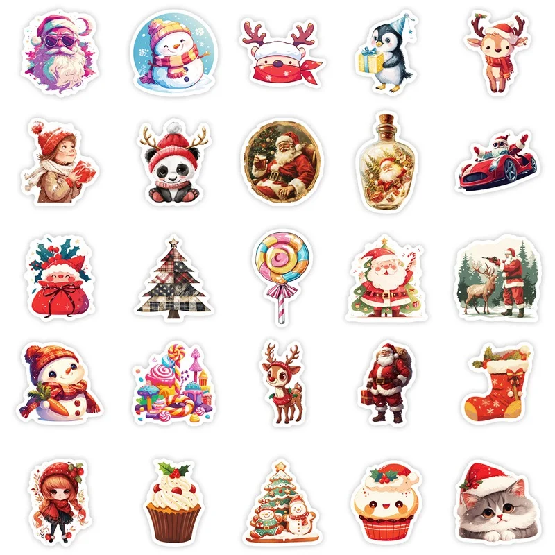 10/30/50PCS Cute Christmas PVC Sticker Aesthetic Children\'s Decoration Scrapbooking Stationery Hand Accounting Supplies for Kids