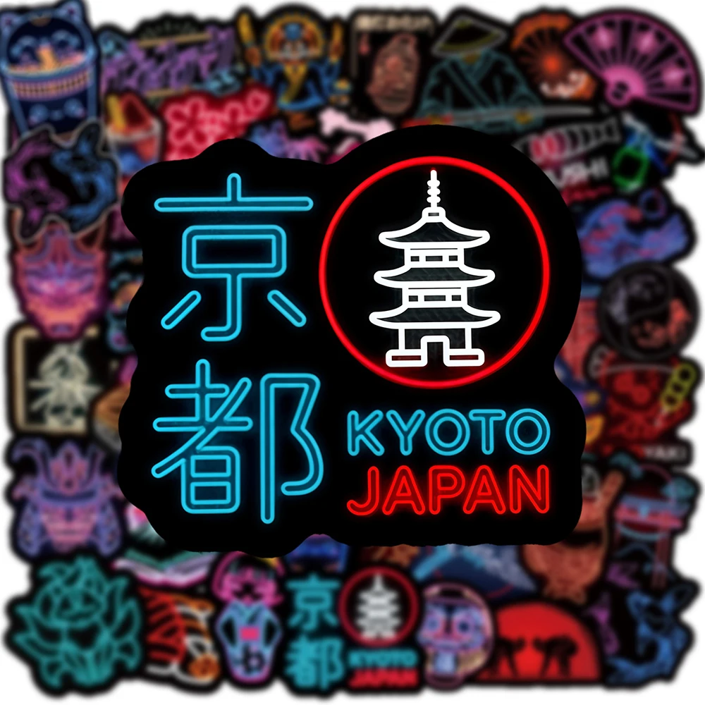 10/30/50pcs Japanese Cultural Element Neon Light Stickers Cool Cartoon Graffiti Sticker DIY Laptop Suitcase Phone Decals Decor