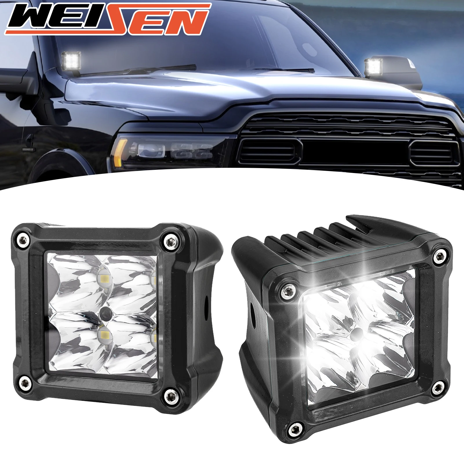 Universal 3 Inch LED Light Pods 40W 3770LM 30°Spot Beam Spot Beam for Off-Road Trucks, SUVs, Jeeps, UTVs，Golf Carts，Boats