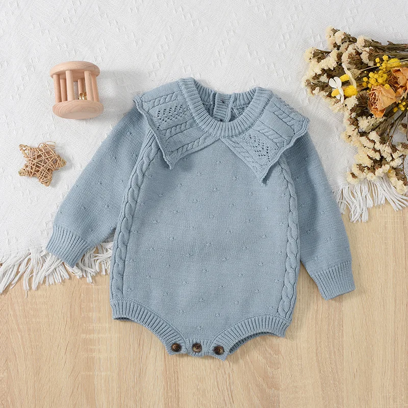 Baby Ruffles Knitting Romper Girls Cute Solid Color Knitwear Toddler Bebe Girls Jumpsuit New Born Baby Girl Clothes