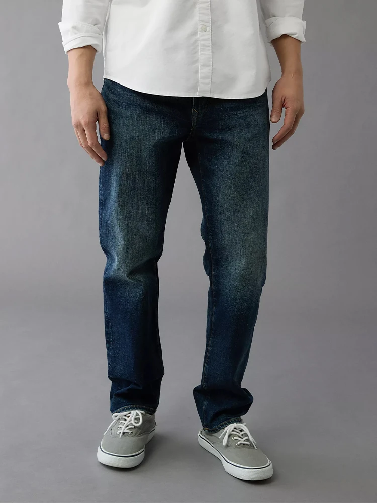 

AEO Eagle Straight Leg Bell Bot Denim Jeans Spring Autumn Stretch Waed Deep Blue Spor Extra Long Tall Men's Jeans