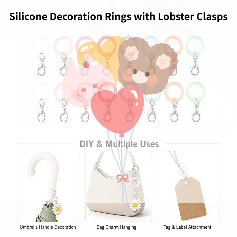 5/10 Pcs Silicone Umbrella Handle Rings Flexible Material Secure Lobster Clasp For Hanging Small Items DIY Craft Making