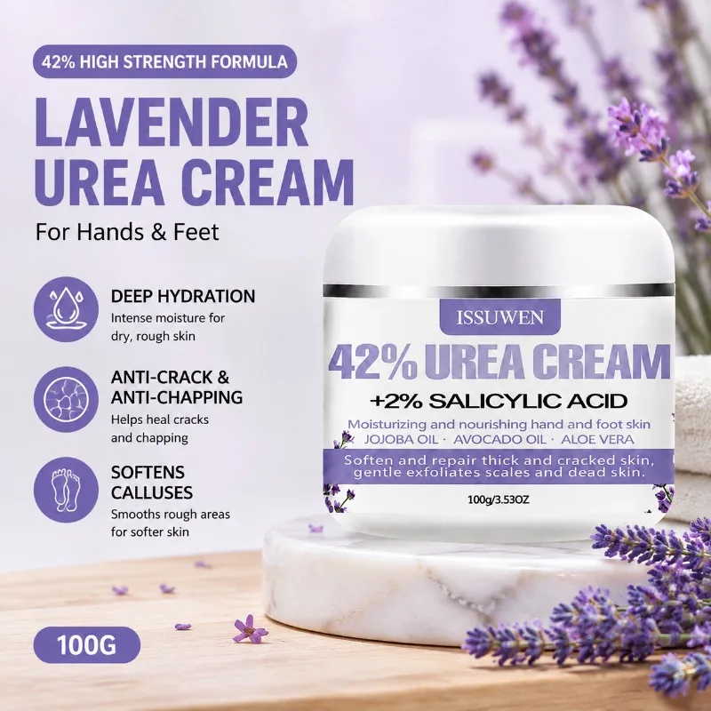 42% Urea Lavender Hand Foot Cream Anti-chapping Anti-freeze Formula Soften Thick Cuticles Nourish Dry Rough Extremity Skin