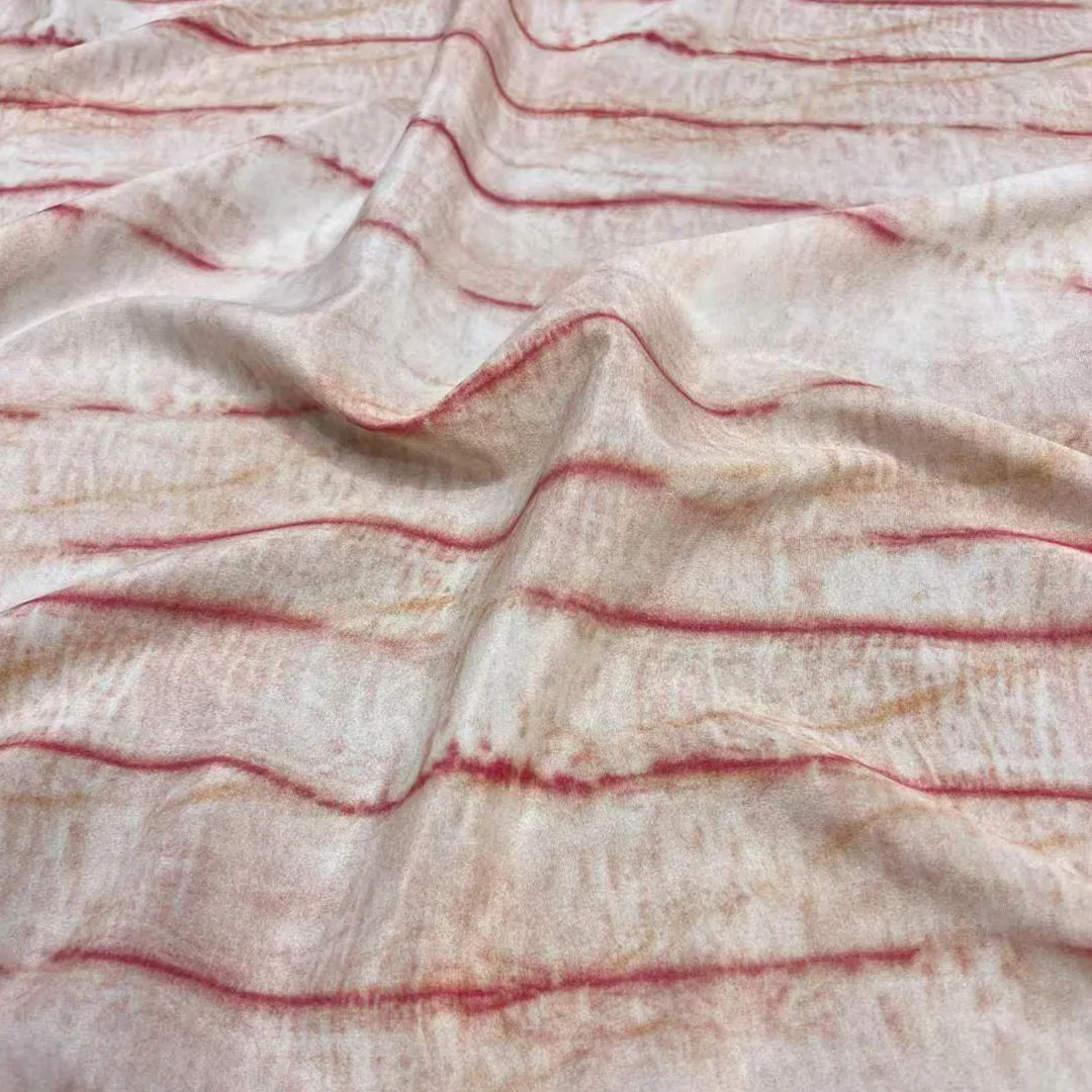 High Quality Peach Dyed Clouds Stretch Silk Crepe De Chine Fabric Silkworm Clothing Designer Chinese Blooming Striped