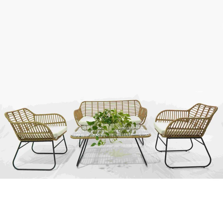 

High Quality Modern Outdoor Garden Round Rattan 4PCS Sofa Set with 5cm Thickness Cushion Modern Outdoor Furniture